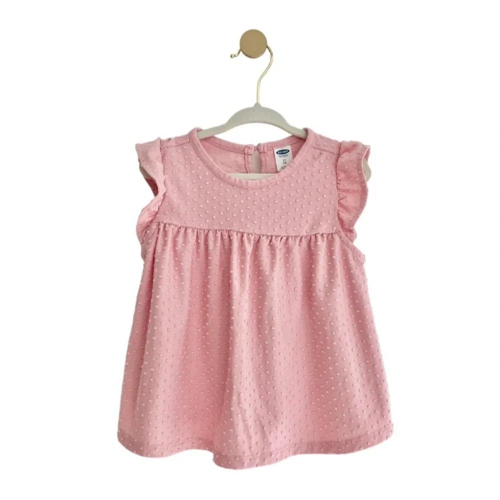 Old Navy Kids Pink Flutter Sleeve Blouse with Textured Dots - Girls 2T